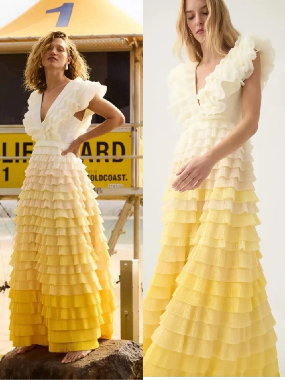 AJE REFLECTION OMBRE GOWN IN IVORY/ACACIA YELLOW, US6, AU10 - Picture 4 of 15